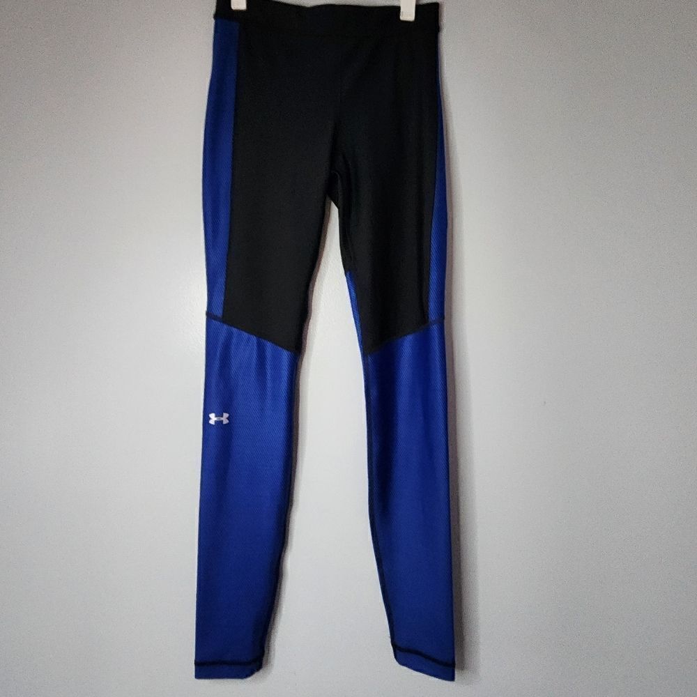 Under Armour Compression Leggings Women Size small Black/Blue Heatgear Two-Tone